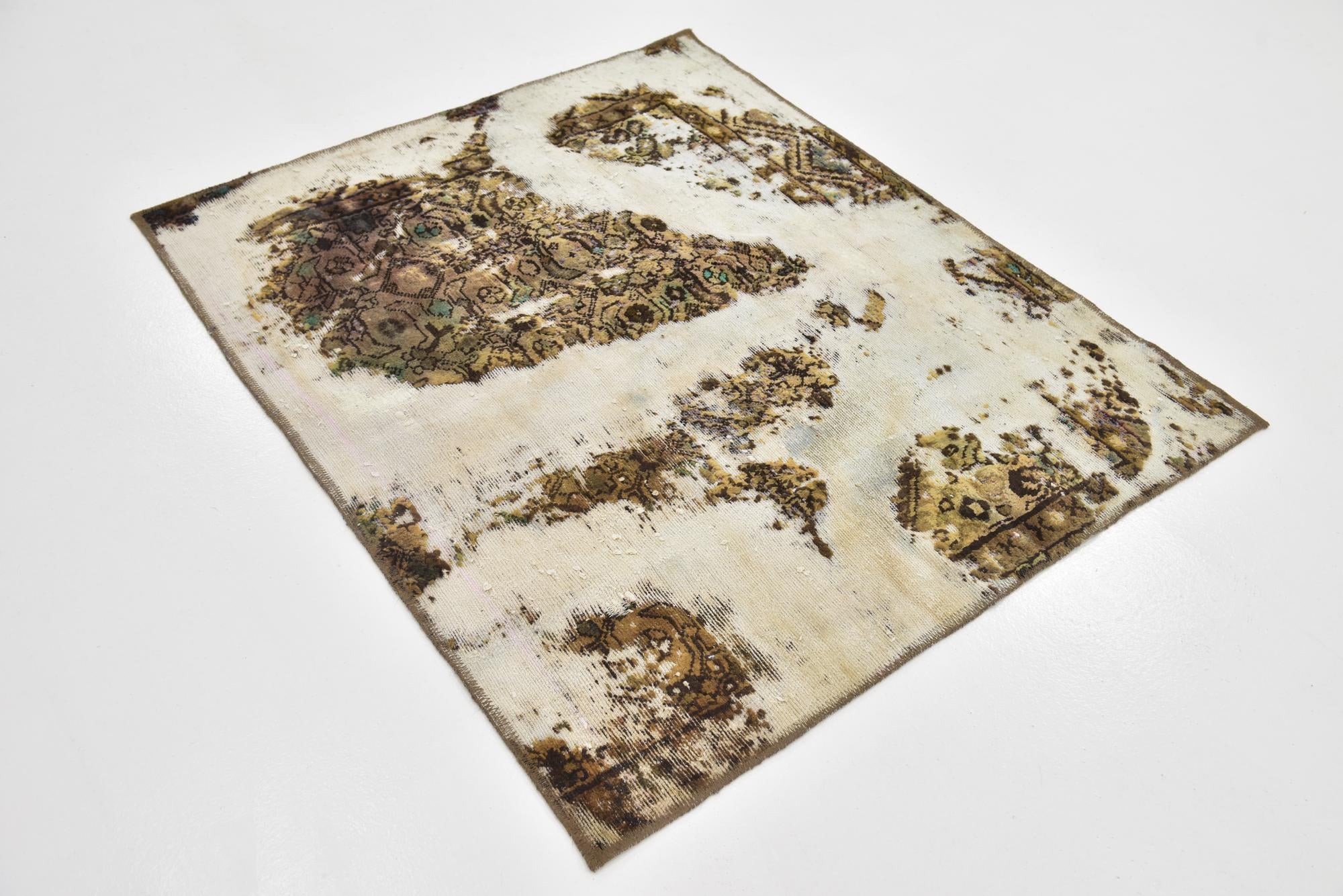 3' 9 x 4' 5 Hand Knotted Ultra Vintage Persian Wool Square Rug