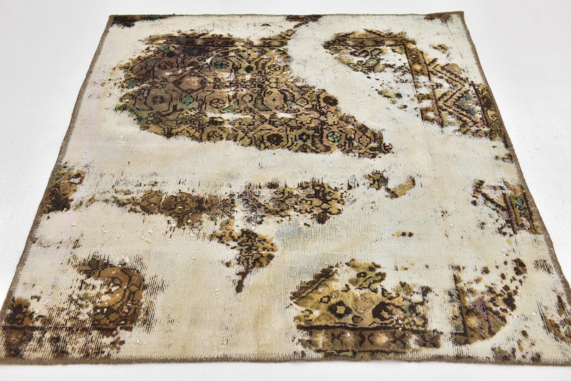 3' 9 x 4' 5 Hand Knotted Ultra Vintage Persian Wool Square Rug