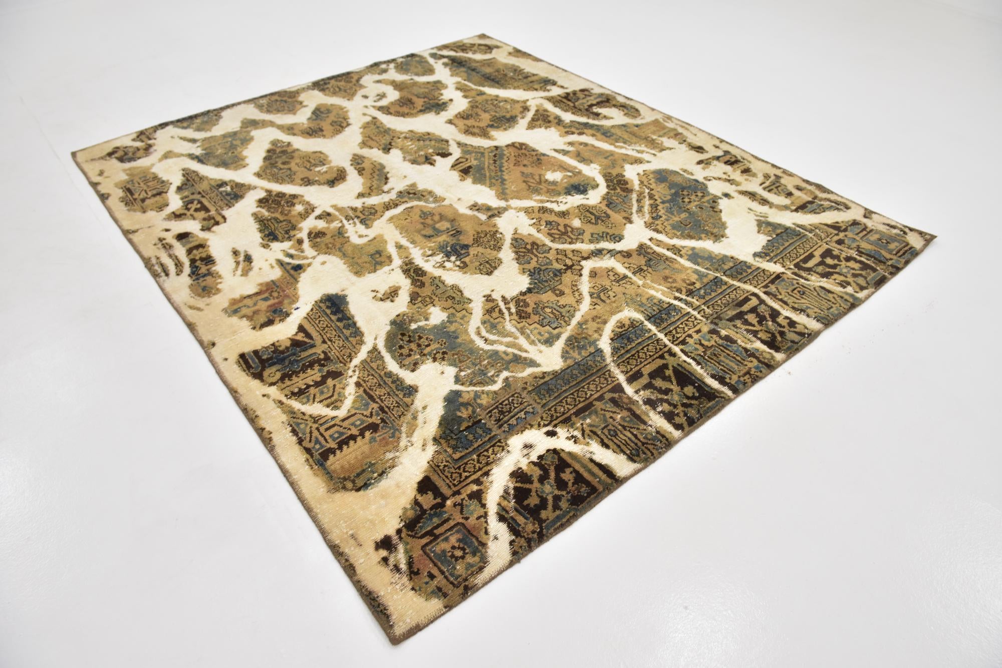 7' x 8' 3 Hand Knotted Ultra Vintage Persian Wool Square Rug