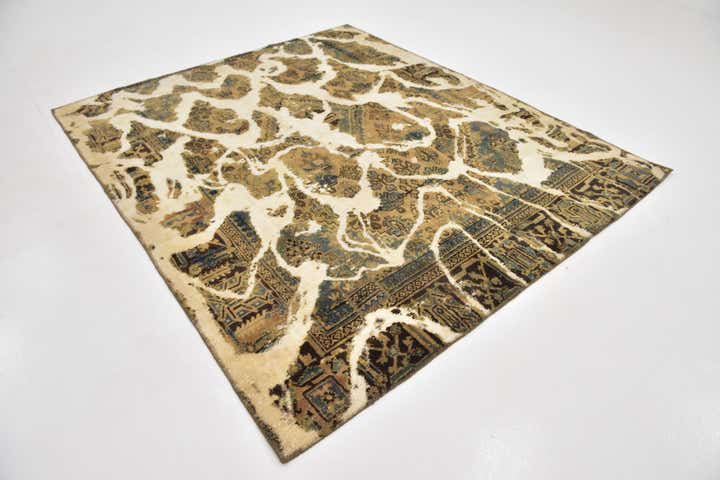 7' x 8' 3 Hand Knotted Ultra Vintage Persian Wool Square Rug