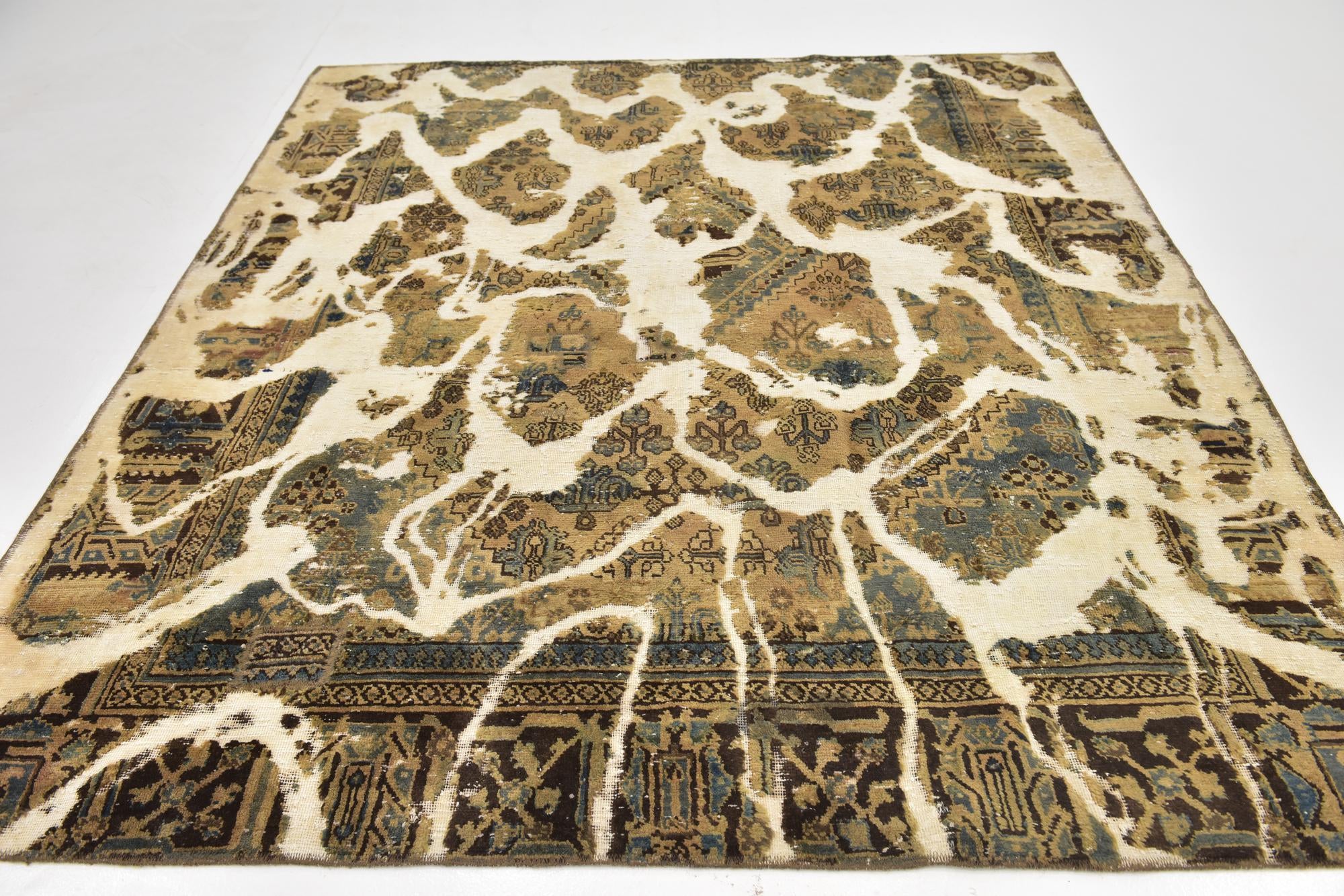 7' x 8' 3 Hand Knotted Ultra Vintage Persian Wool Square Rug