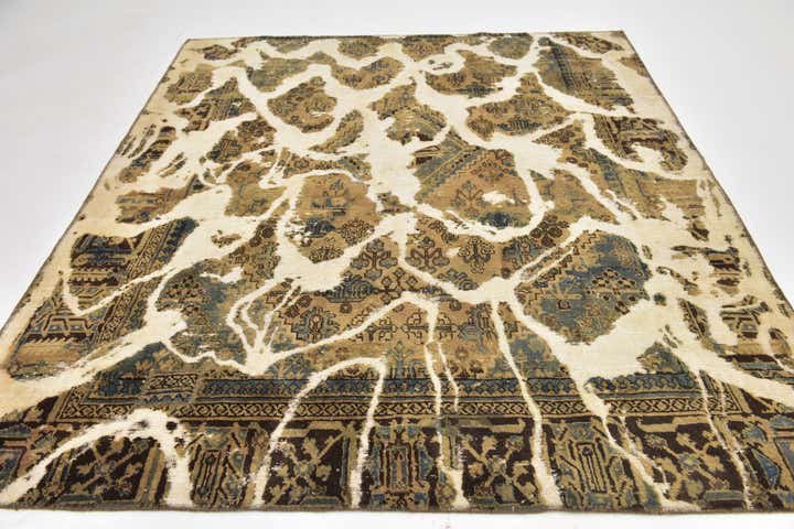 7' x 8' 3 Hand Knotted Ultra Vintage Persian Wool Square Rug