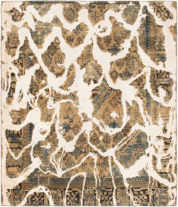 7' x 8' 3 Hand Knotted Ultra Vintage Persian Wool Square Rug