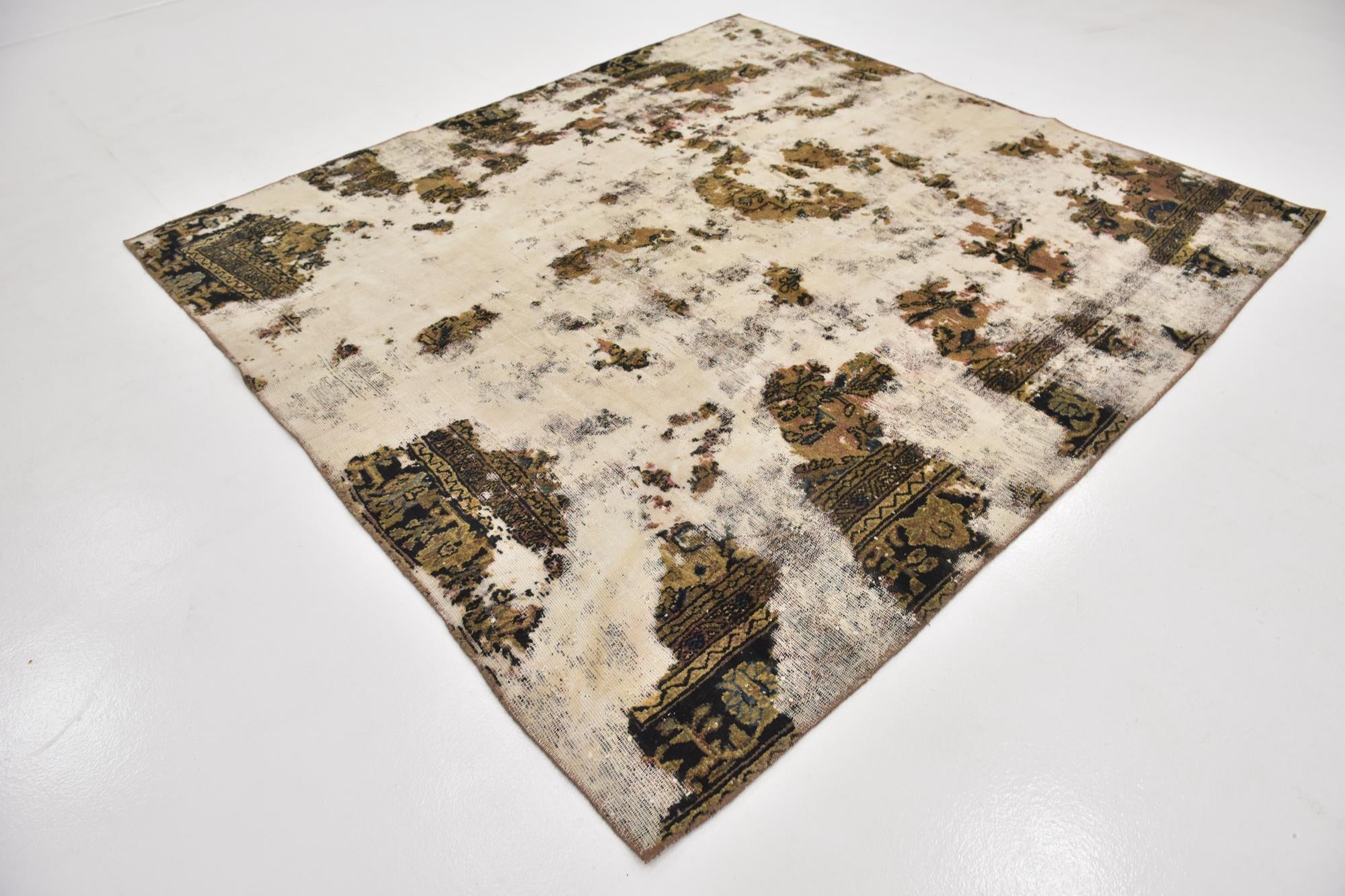 235cm x 255cm Hand Knotted Ultra Vintage Persian Wool Square Rug