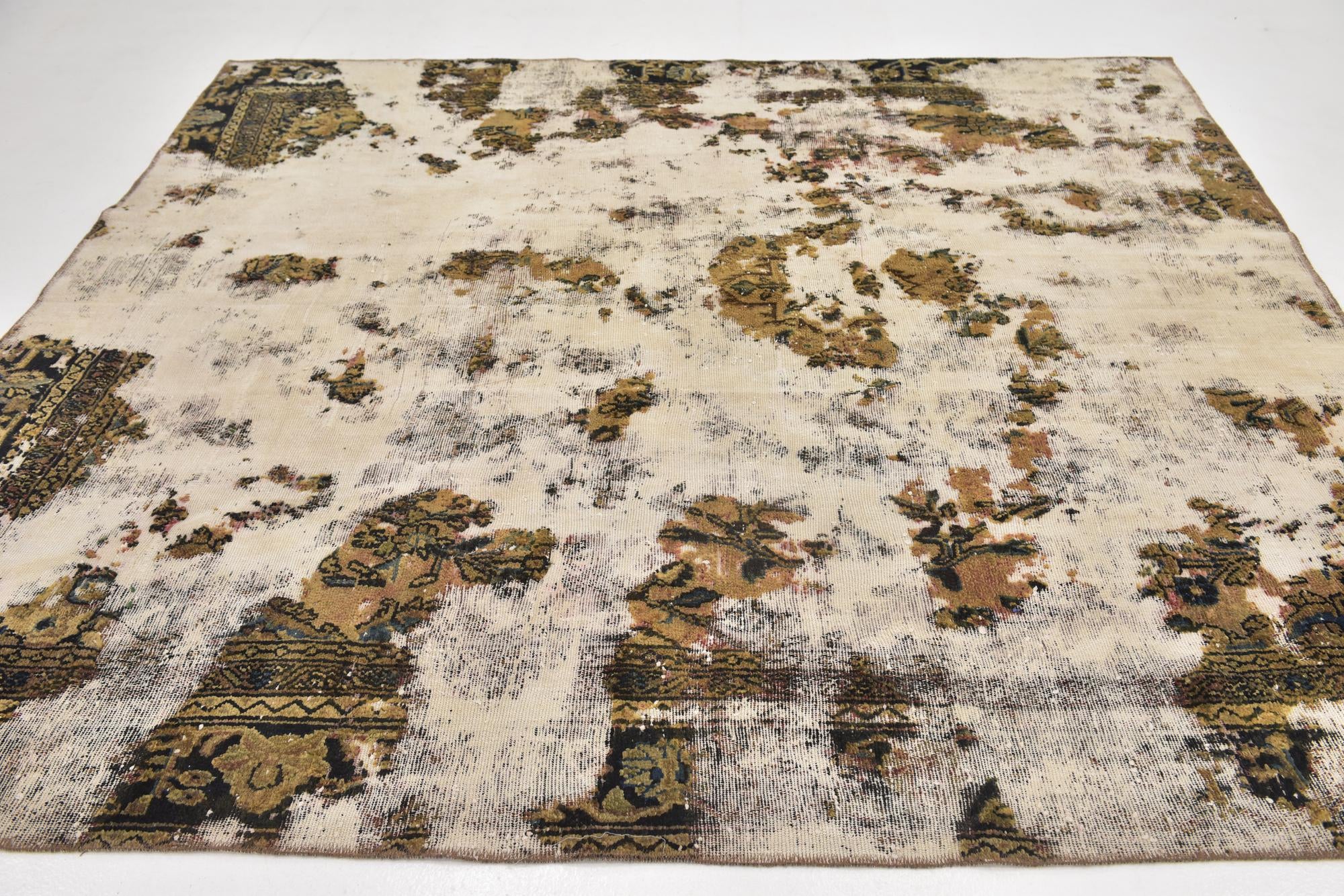 235cm x 255cm Hand Knotted Ultra Vintage Persian Wool Square Rug