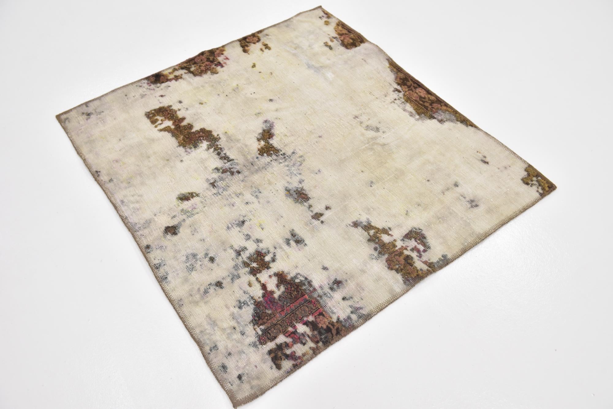 3' 8 x 4' Hand Knotted Ultra Vintage Persian Wool Square Rug