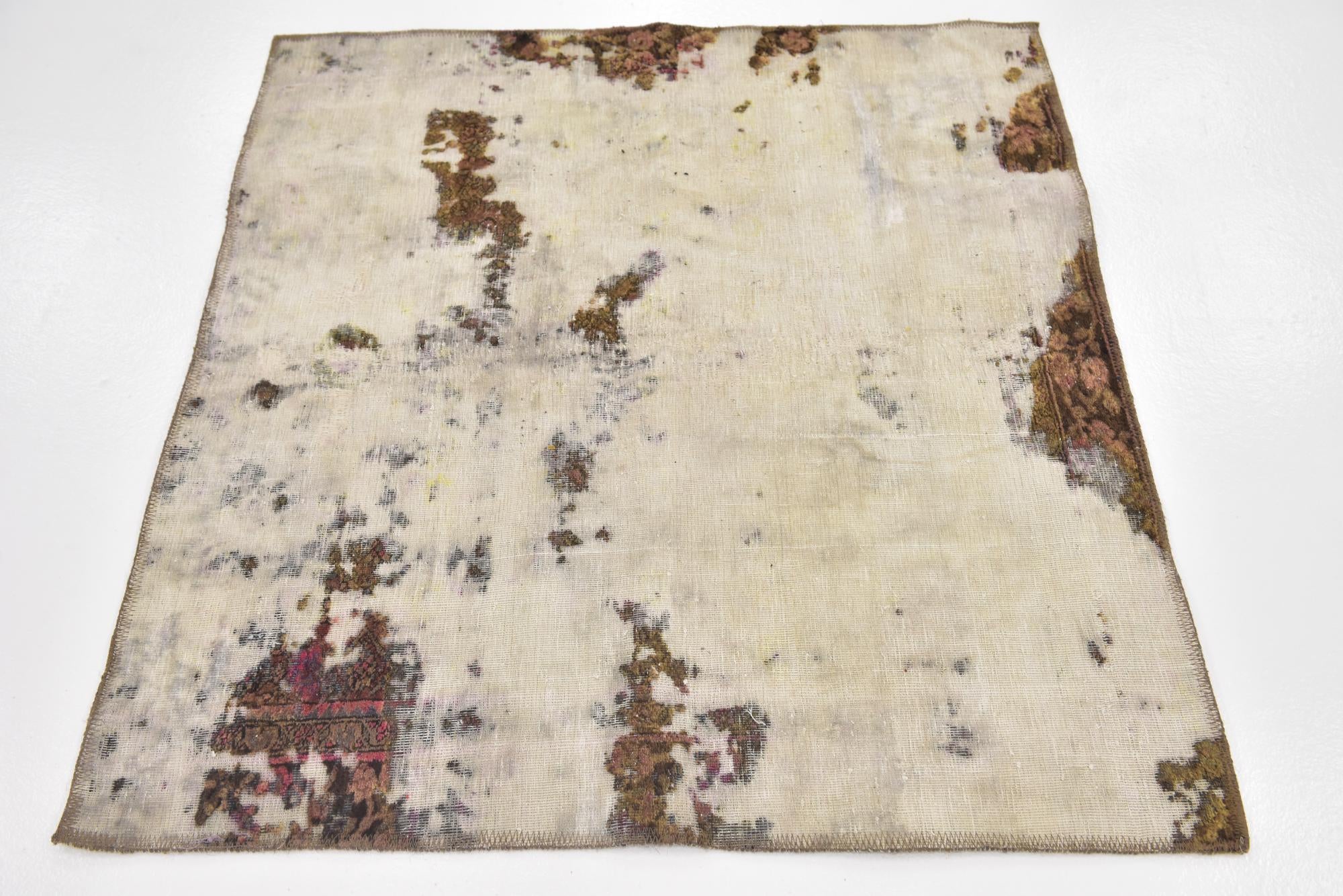 3' 8 x 4' Hand Knotted Ultra Vintage Persian Wool Square Rug