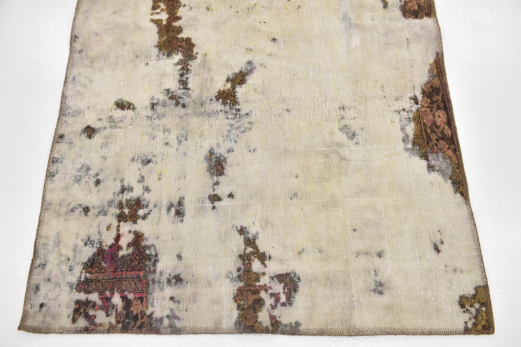 3' 8 x 4' Hand Knotted Ultra Vintage Persian Wool Square Rug