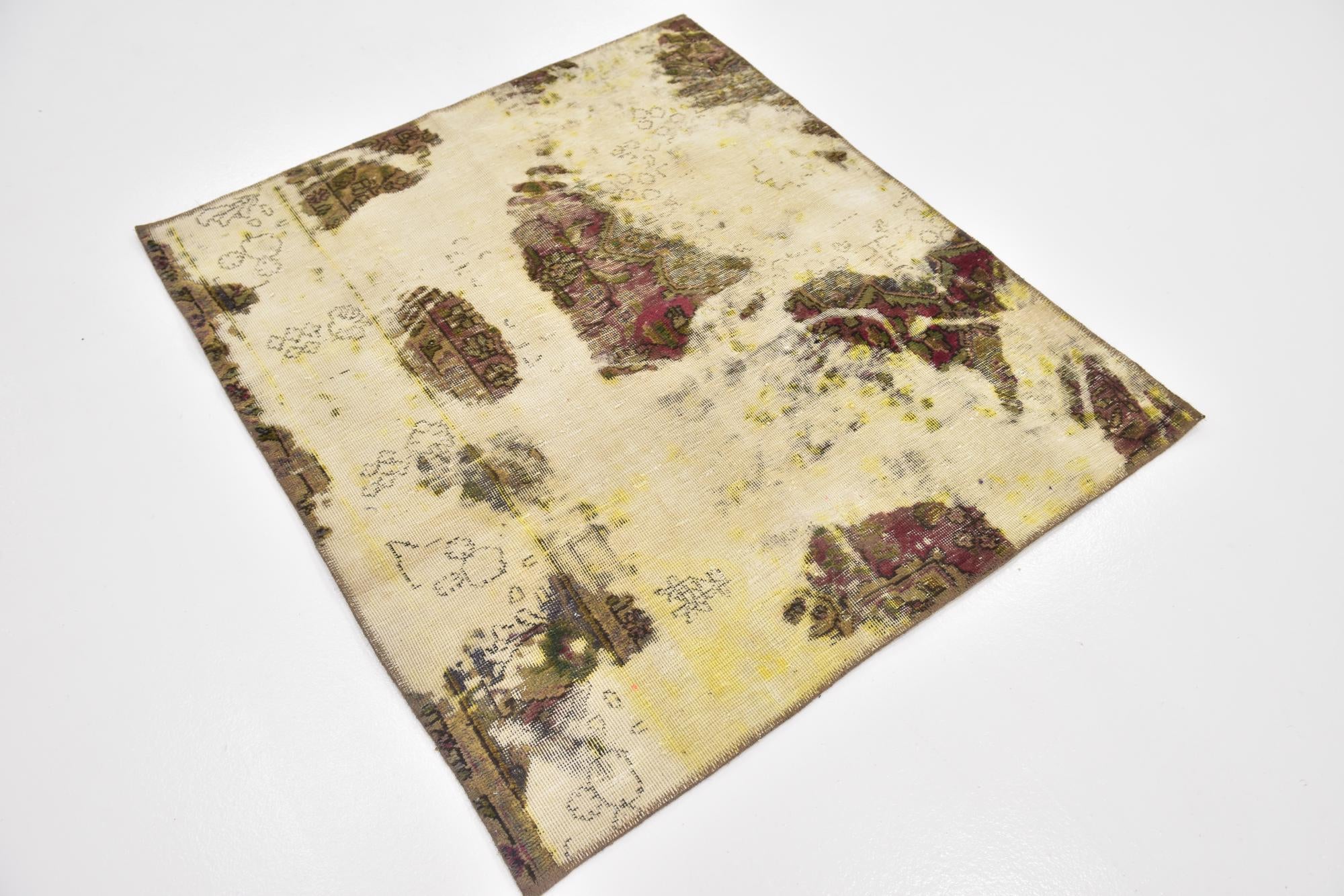 3' 9 x 4' 3 Hand Knotted Ultra Vintage Persian Wool Square Rug