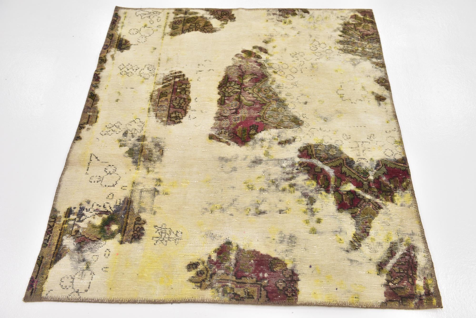 3' 9 x 4' 3 Hand Knotted Ultra Vintage Persian Wool Square Rug