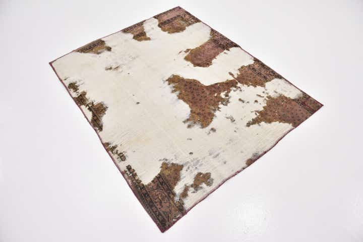 4' 2 x 5' 2 Hand Knotted Ultra Vintage Persian Wool Square Rug