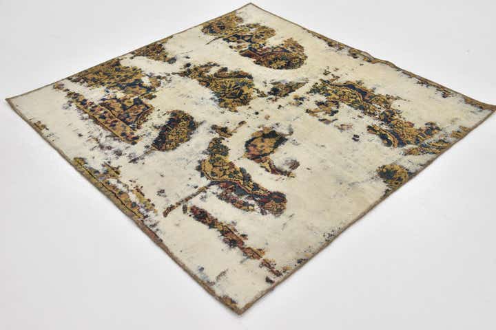 4' 9 x 4' 10 Hand Knotted Ultra Vintage Persian Wool Square Rug
