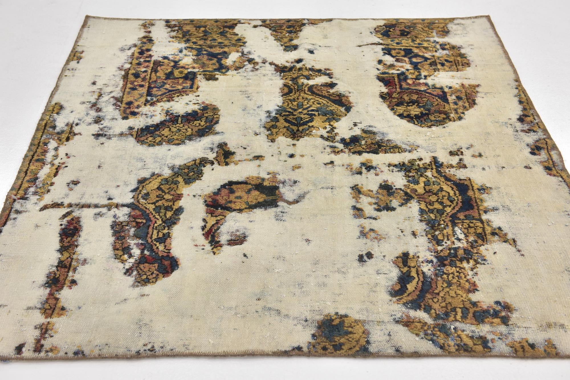 4' 9 x 4' 10 Hand Knotted Ultra Vintage Persian Wool Square Rug