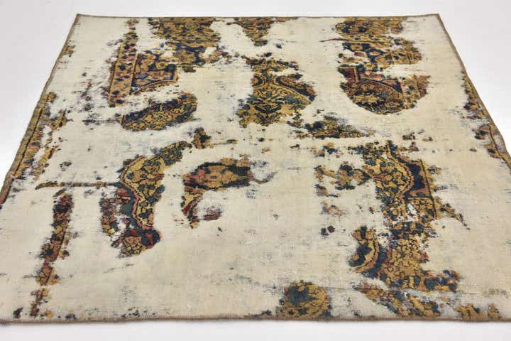 4' 9 x 4' 10 Hand Knotted Ultra Vintage Persian Wool Square Rug