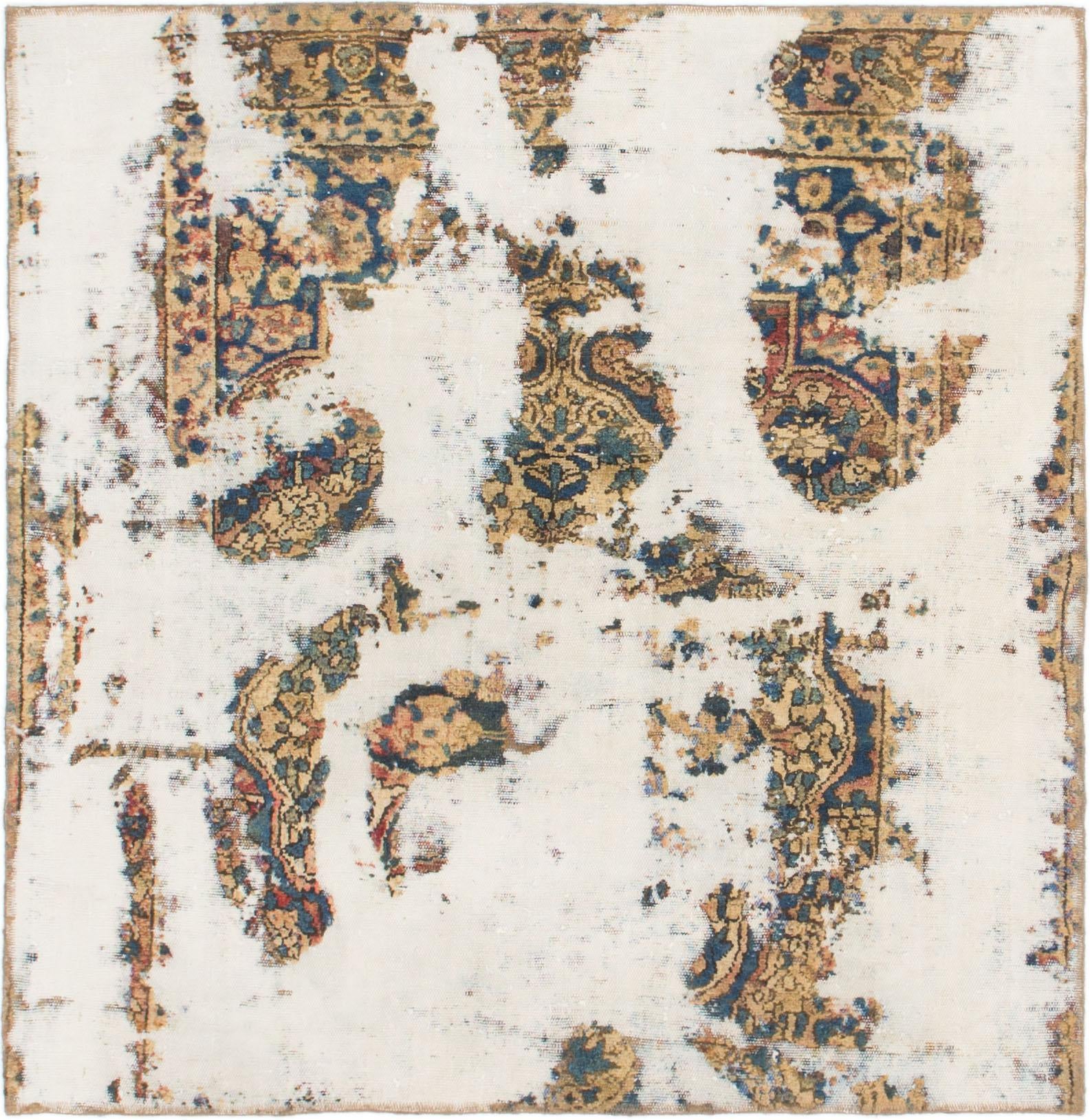 4' 9 x 4' 10 Hand Knotted Ultra Vintage Persian Wool Square Rug