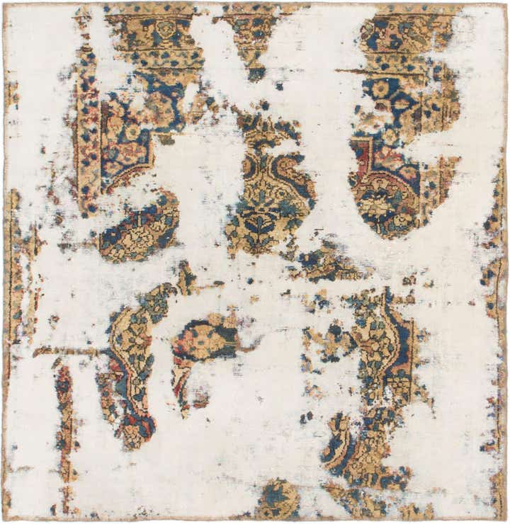 4' 9 x 4' 10 Hand Knotted Ultra Vintage Persian Wool Square Rug