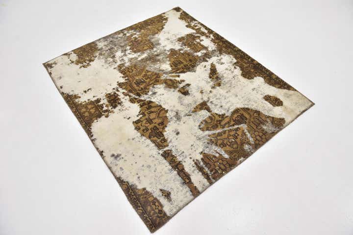 4' 4 x 5' Hand Knotted Ultra Vintage Persian Wool Square Rug