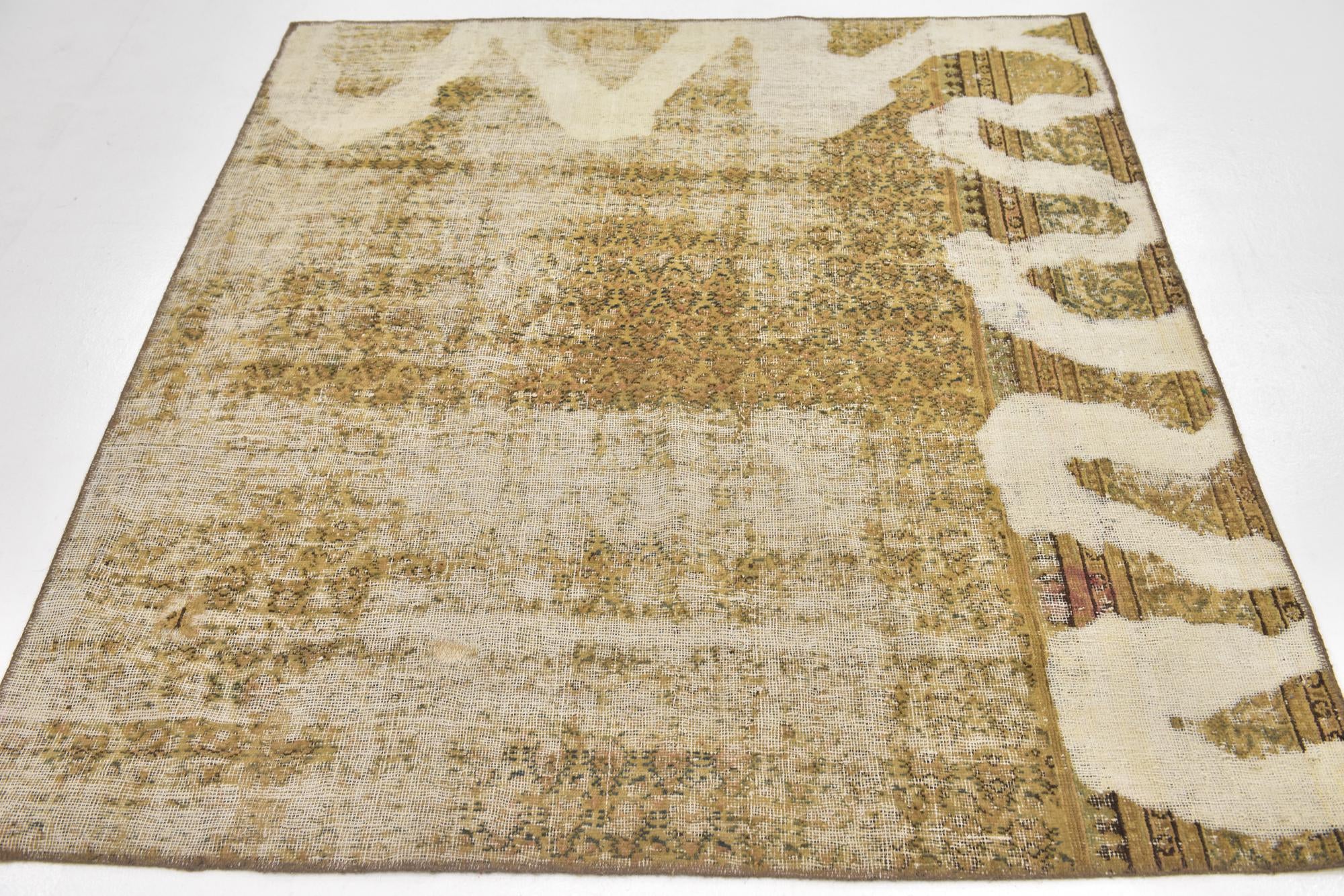 5' x 5' 4 Hand Knotted Ultra Vintage Persian Wool Square Rug