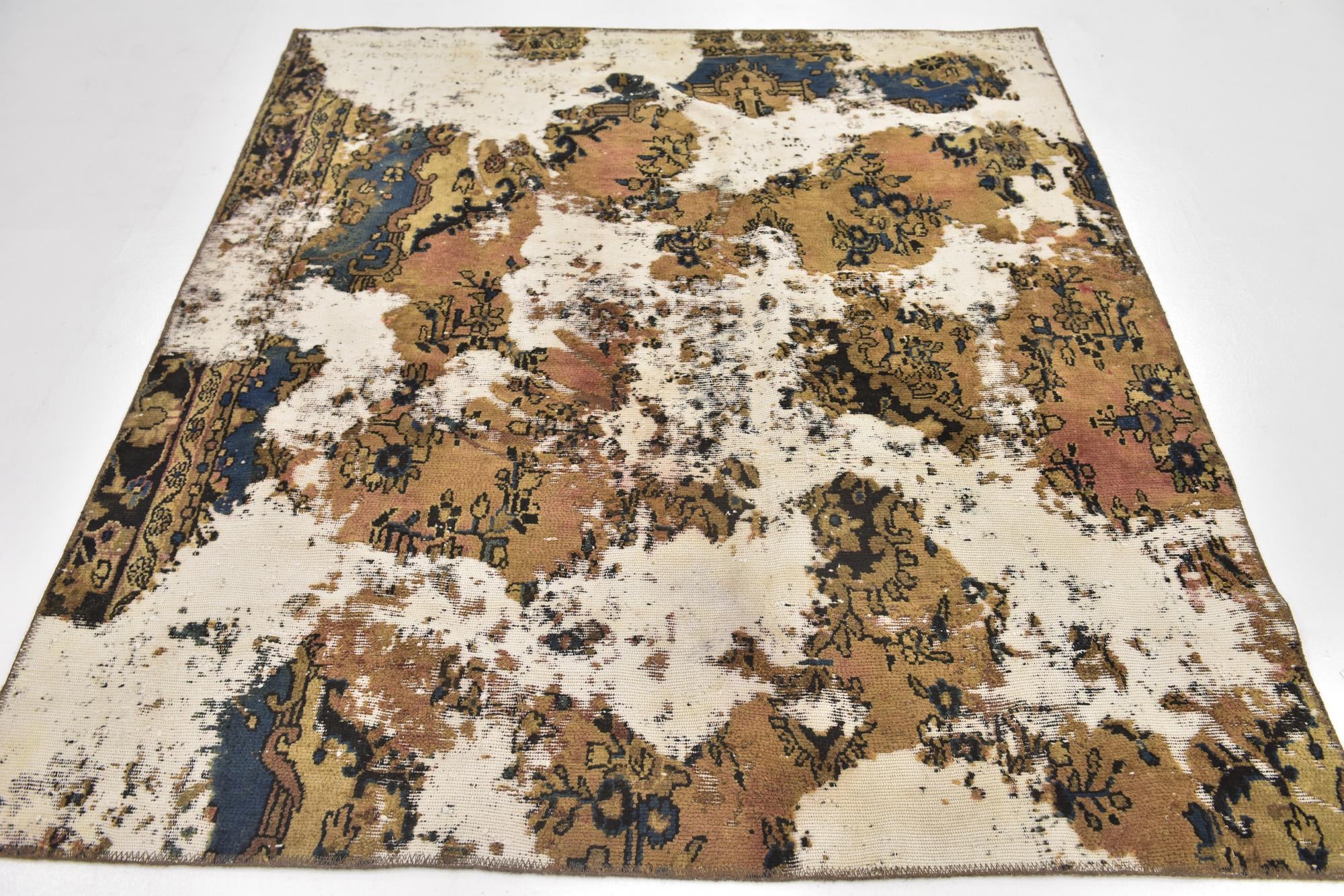 5' 5 x 6' 2 Hand Knotted Ultra Vintage Persian Wool Square Rug