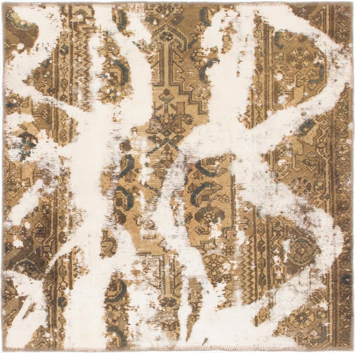 3' 4 x 3' 5  Hand Knotted Ultra Vintage Persian Wool Square Rug