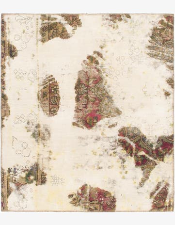 3' 9 x 4' 3 Hand Knotted Ultra Vintage Persian Wool Square Rug