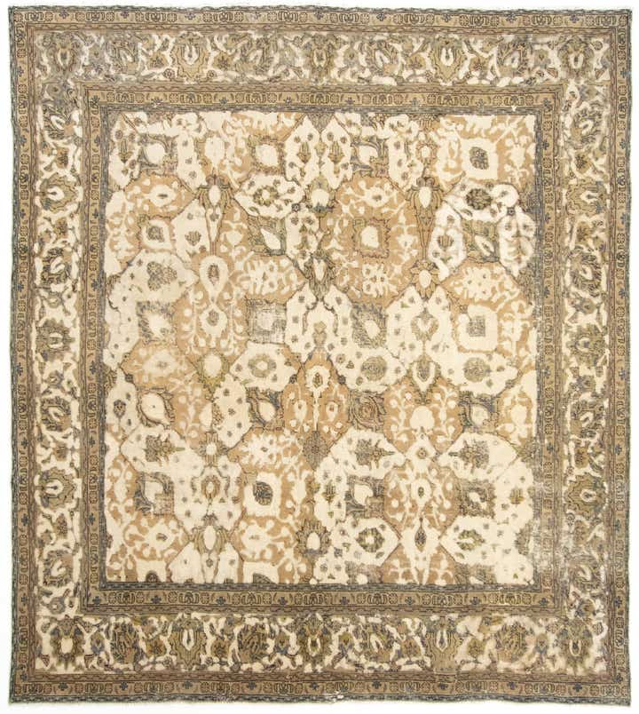 290cm x 330cm Hand Knotted Vintage Royal Persian Wool Square Rug
