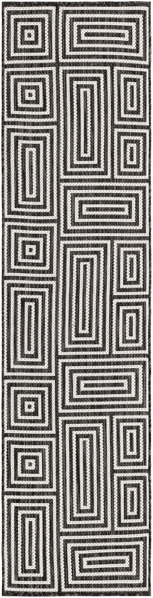 Cumberland · Geometric maze Outdoor Rug, black and white