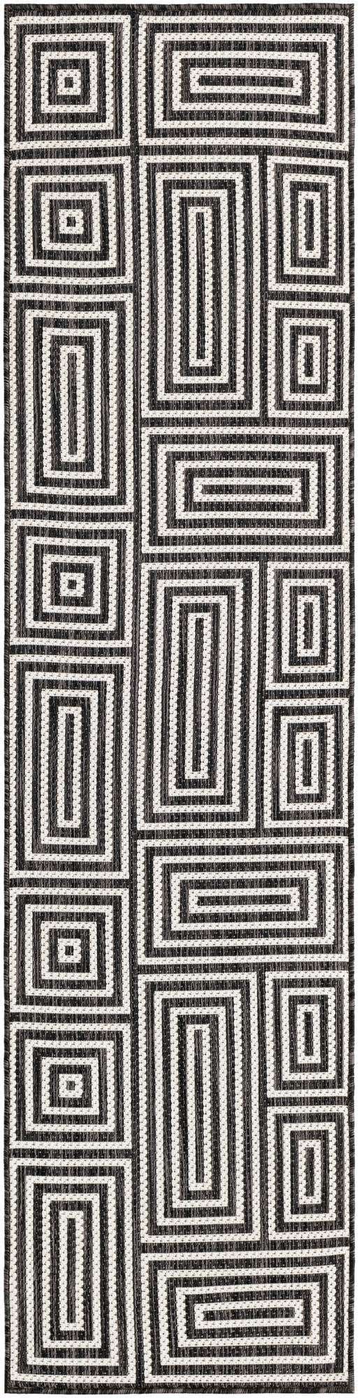 2' x 8' Cumberland · Geometric maze Outdoor Rug, black and white