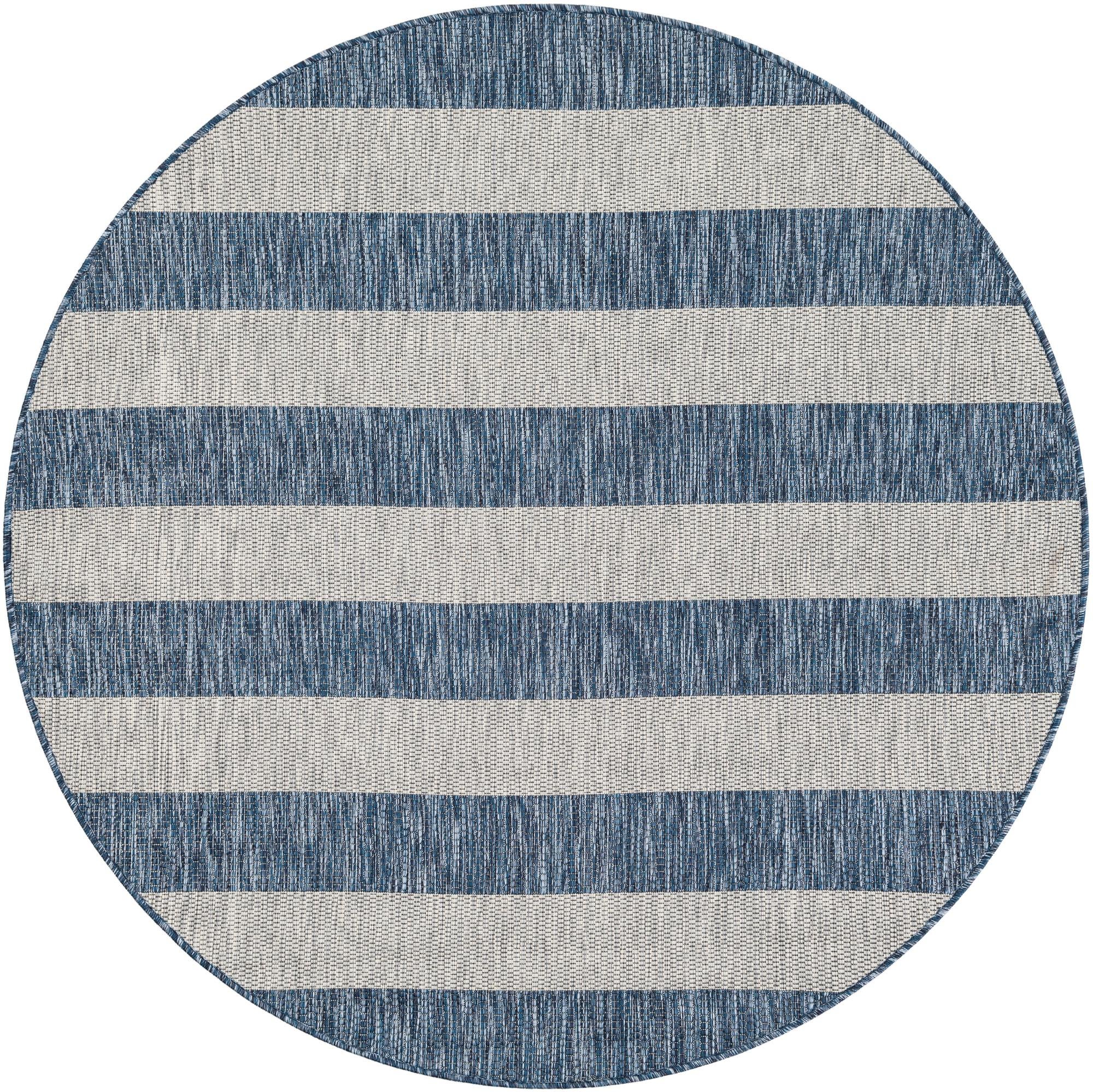 5' 3 x 5' 3 Dahlia · Striped Outdoor Rug, blue and gray