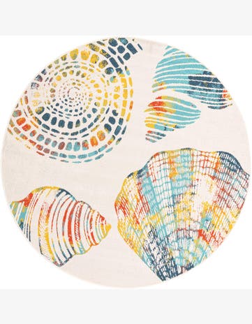7' x 7' Darby · Seashell Outdoor Rug, ivory and multi