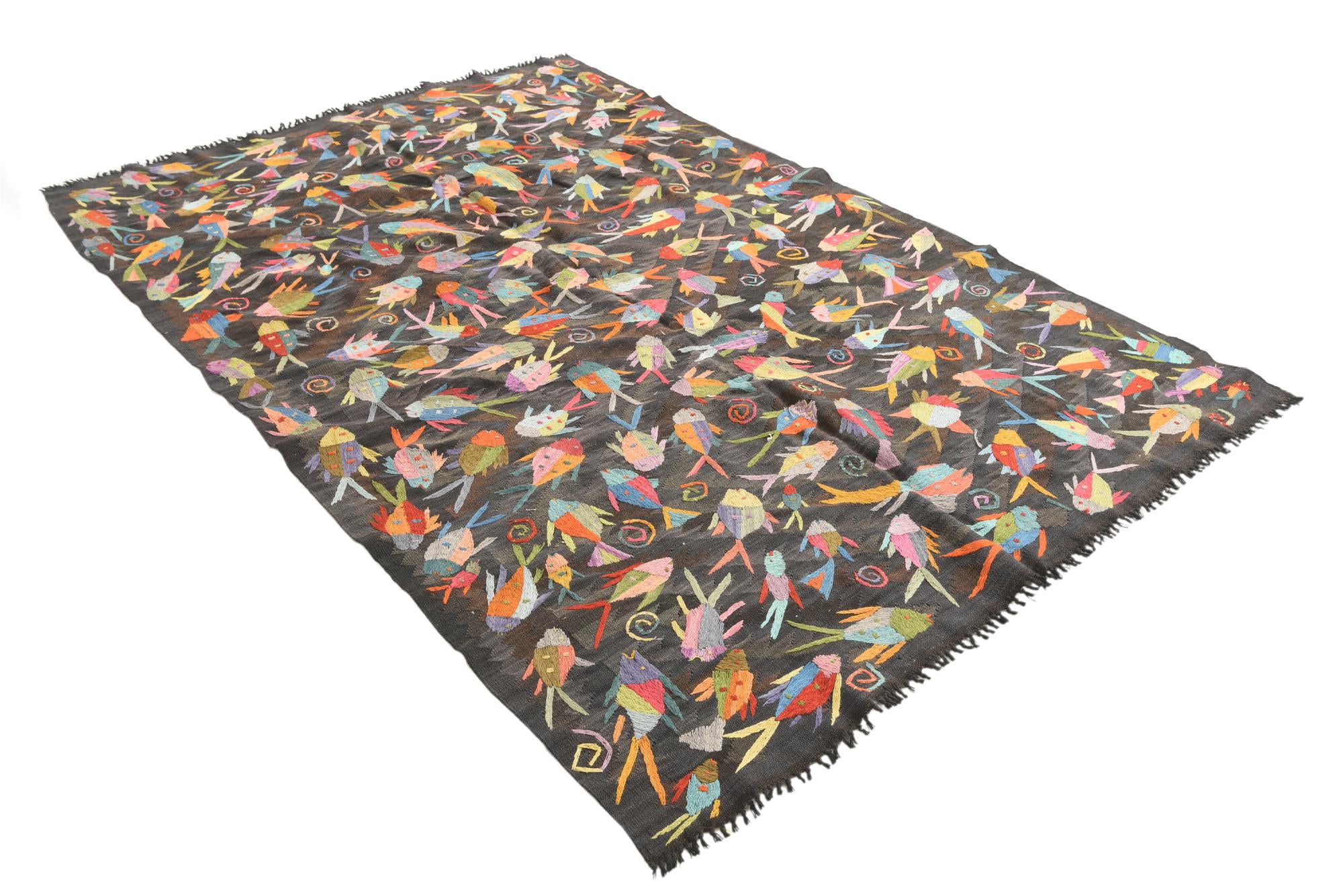 5' 4 x 8' Hand Woven Kilim Suzani Wool Rug