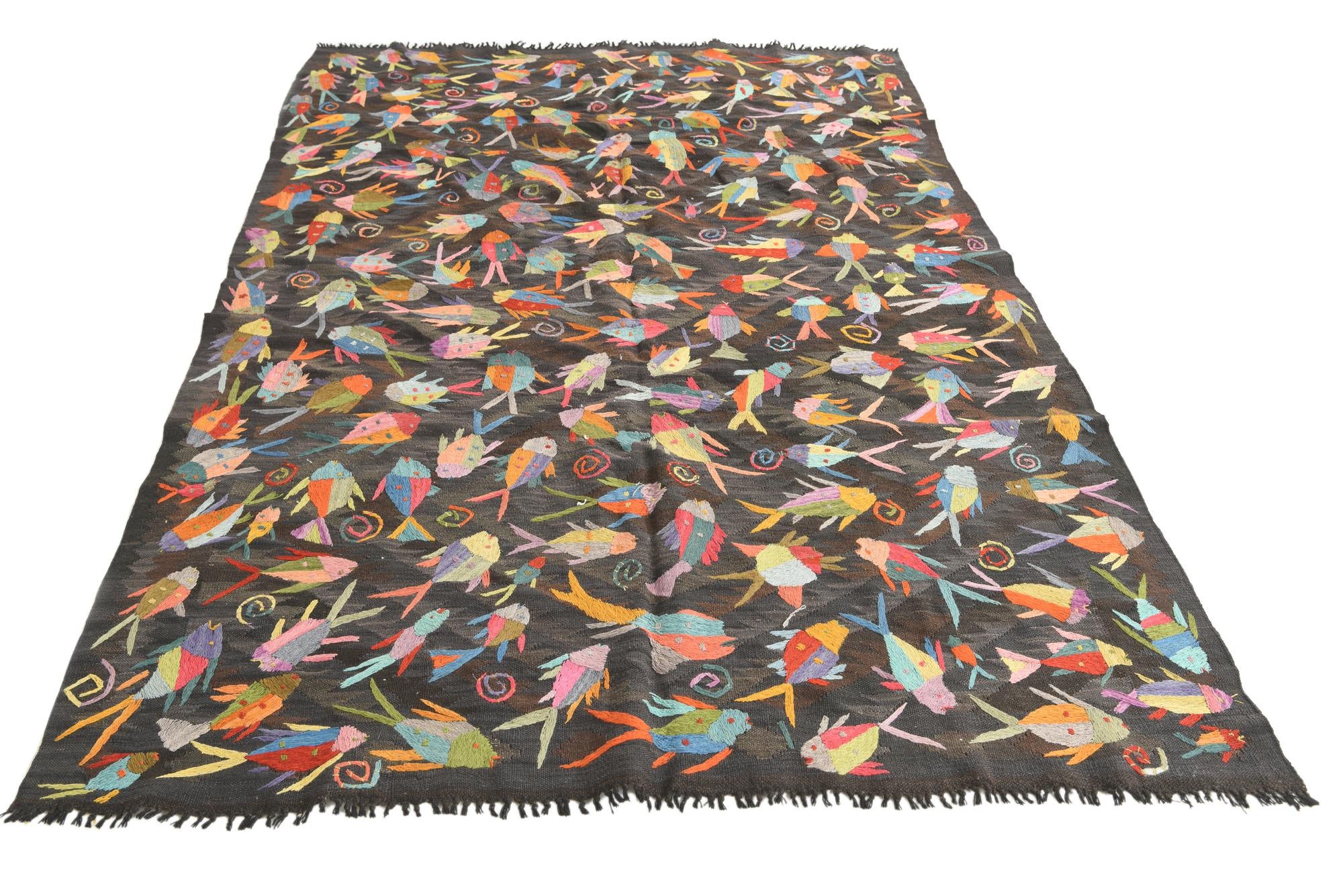 5' 4 x 8' Hand Woven Kilim Suzani Wool Rug
