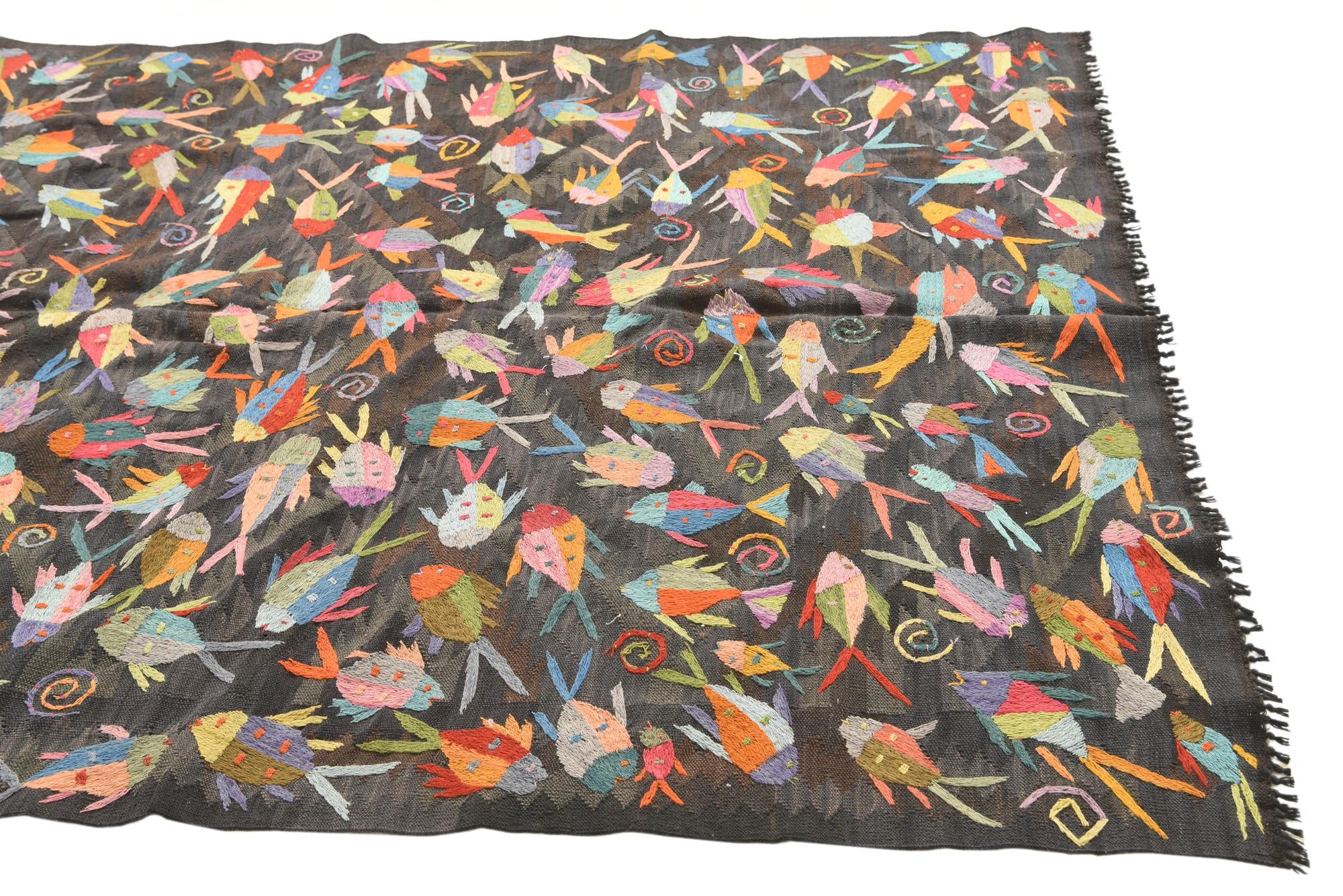 5' 4 x 8' Hand Woven Kilim Suzani Wool Rug
