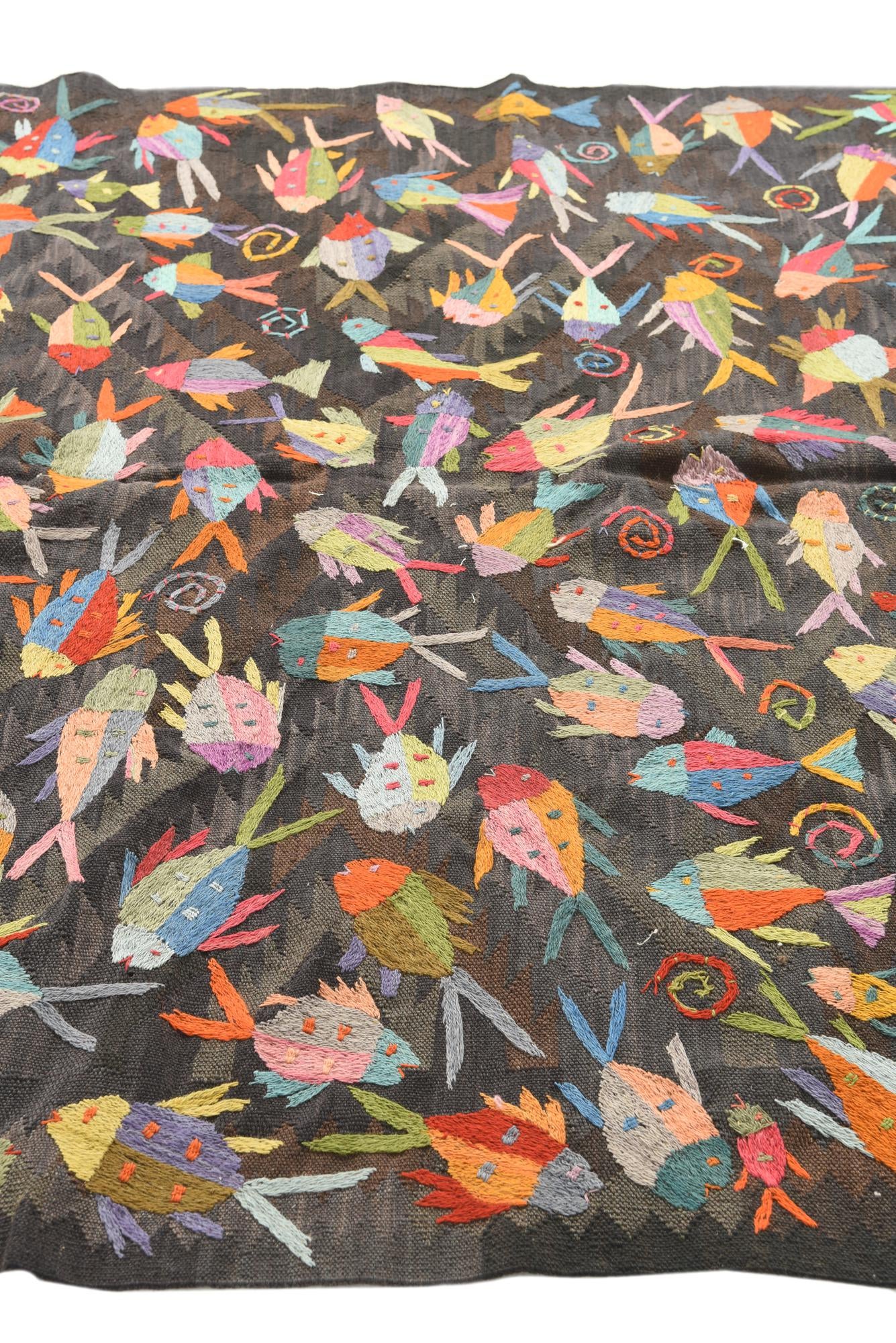 5' 4 x 8' Hand Woven Kilim Suzani Wool Rug