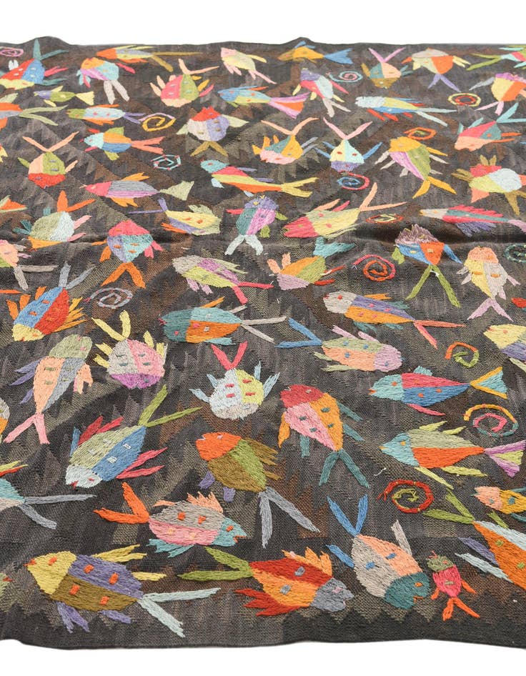 Detail image of 5' 4 x 8'  Hand Woven Kilim Suzani Wool Rug