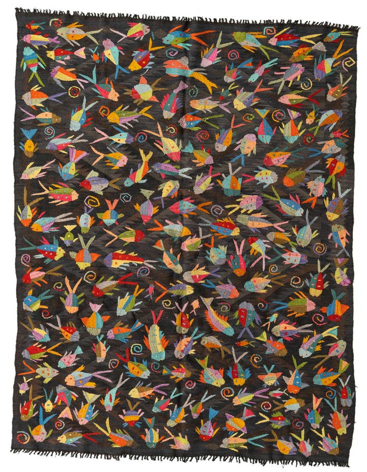 Detail image of 5' 4 x 8' Hand Woven Kilim Suzani Wool Rug