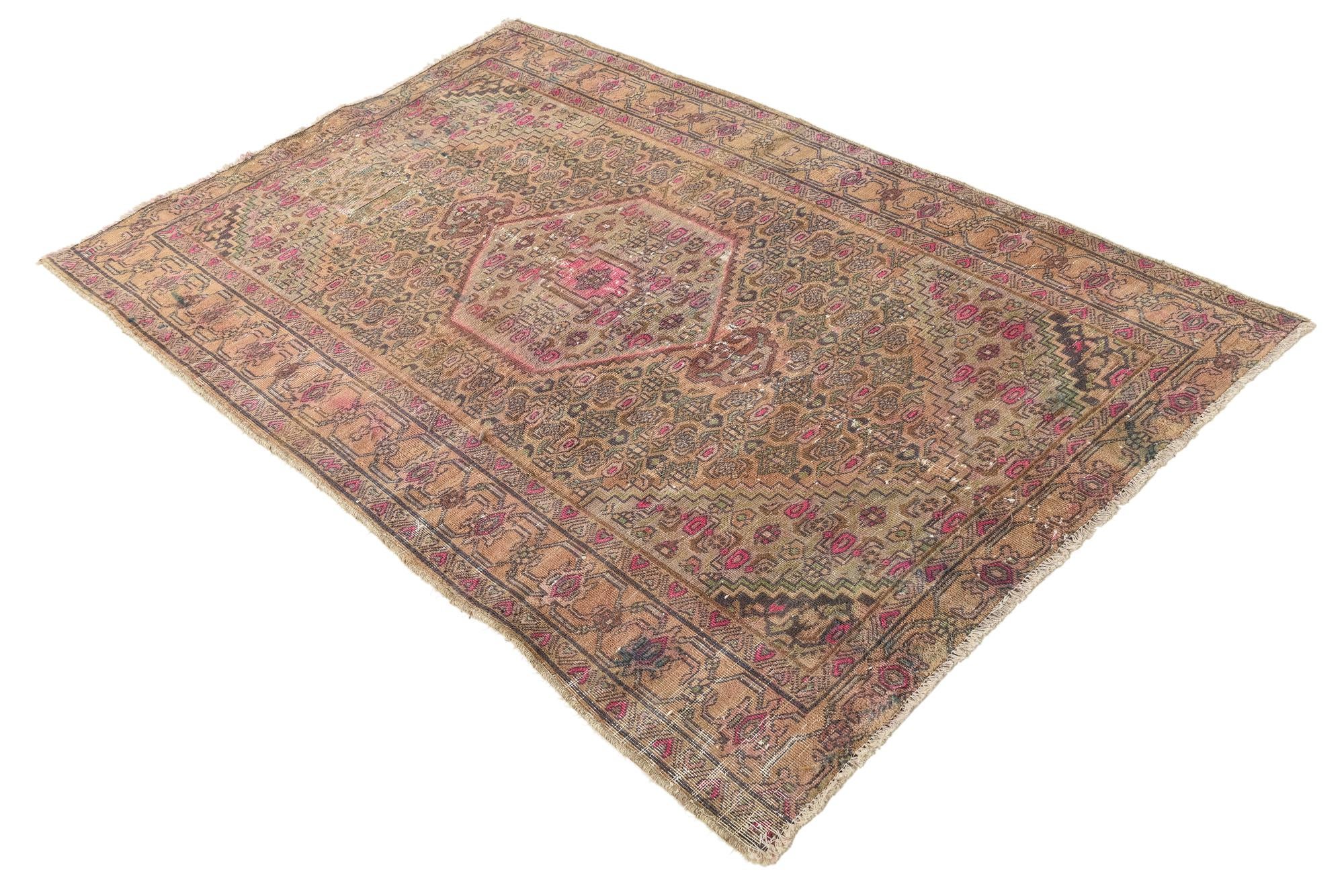 4' 2 x 6' 5 Hand Knotted Ultra Vintage Persian Wool Rug