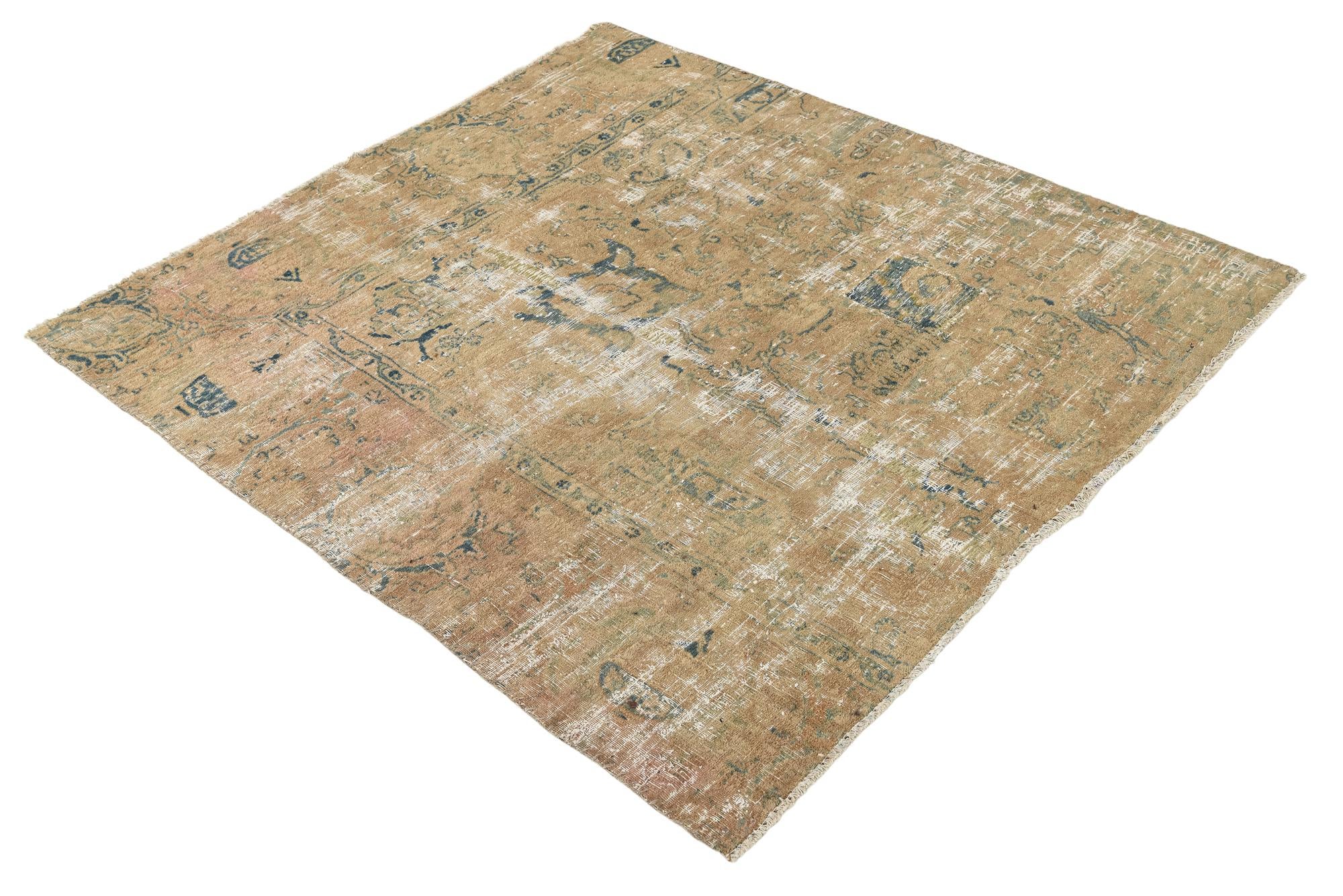 4' 6 x 5' 1 Hand Knotted Ultra Vintage Persian Wool Square Rug