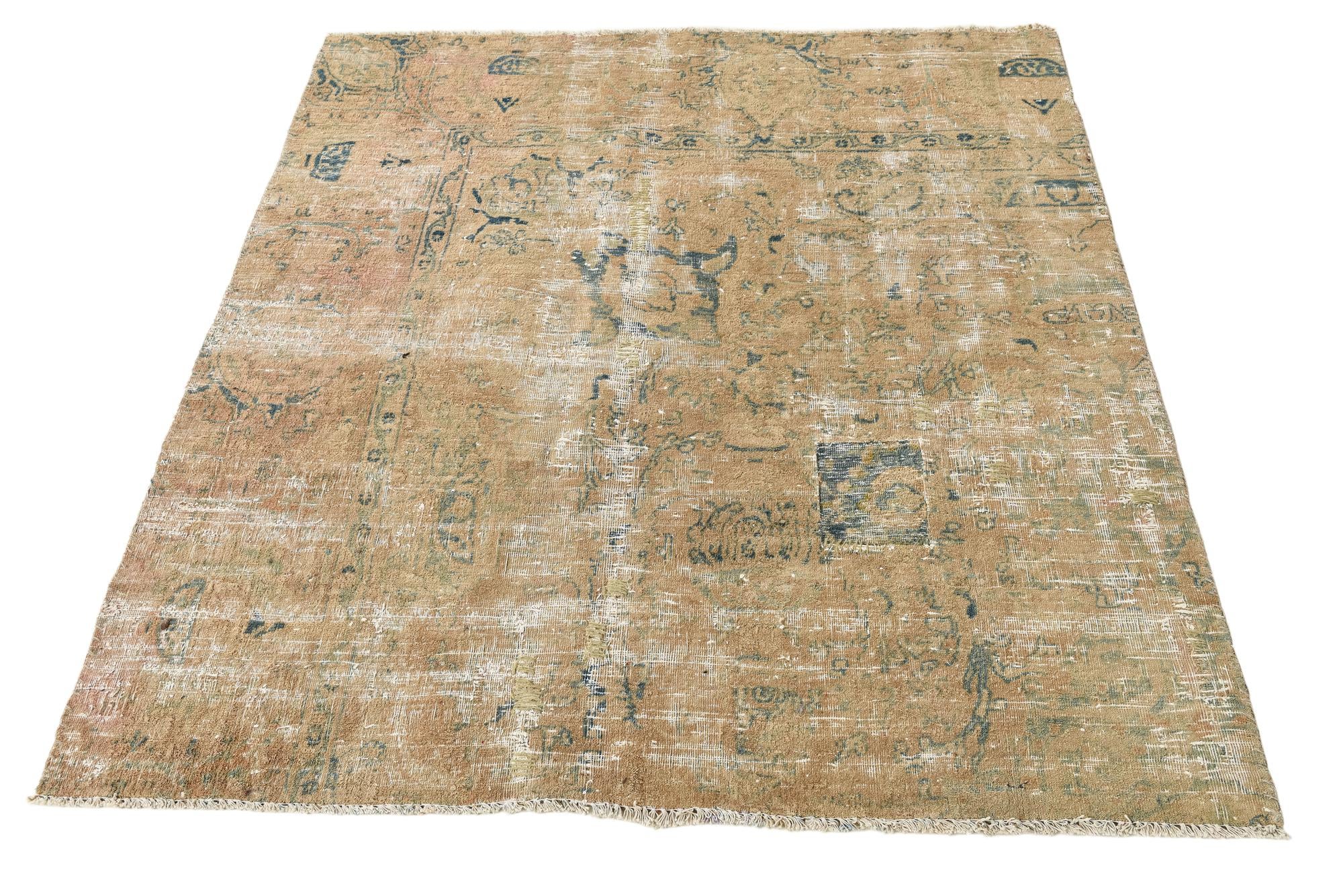 4' 6 x 5' 1 Hand Knotted Ultra Vintage Persian Wool Square Rug