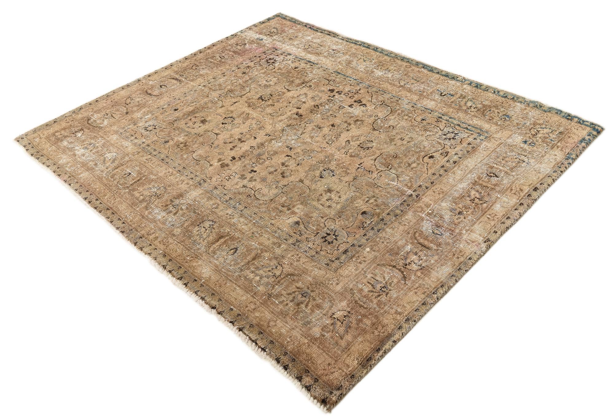 5' 2 x 6' 3 Hand Knotted Ultra Vintage Persian Wool Square Rug
