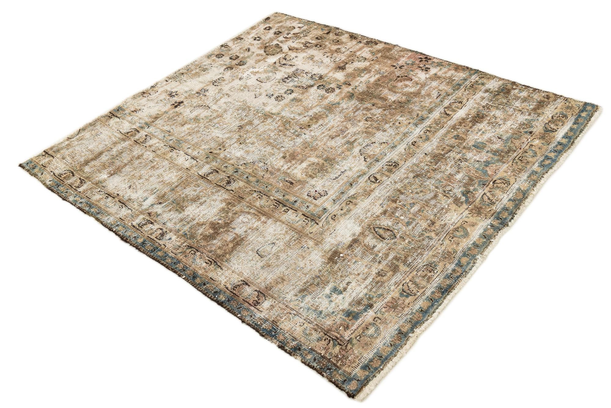 4' 6 x 5' Hand Knotted Ultra Vintage Persian Wool Square Rug