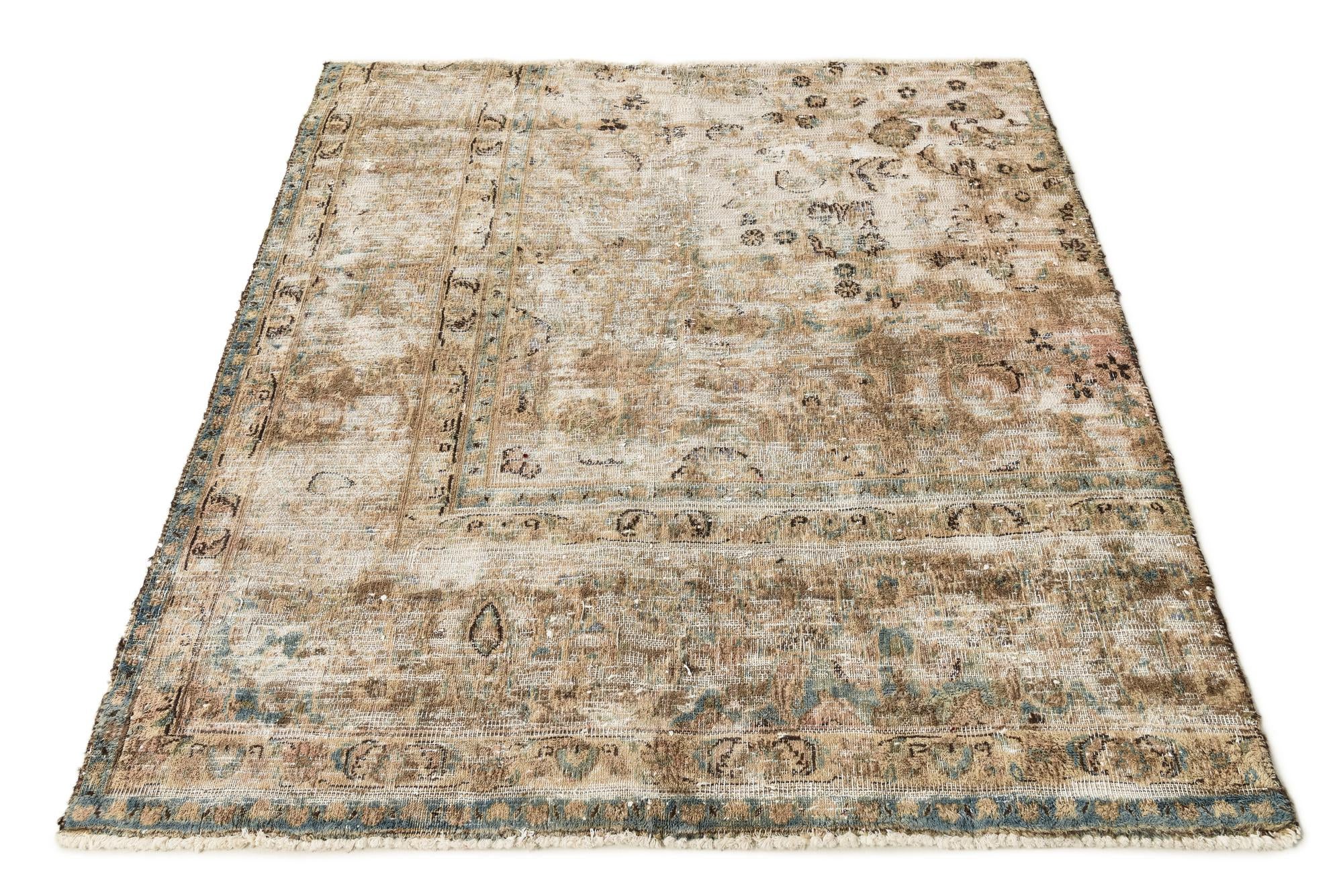 4' 6 x 5' Hand Knotted Ultra Vintage Persian Wool Square Rug