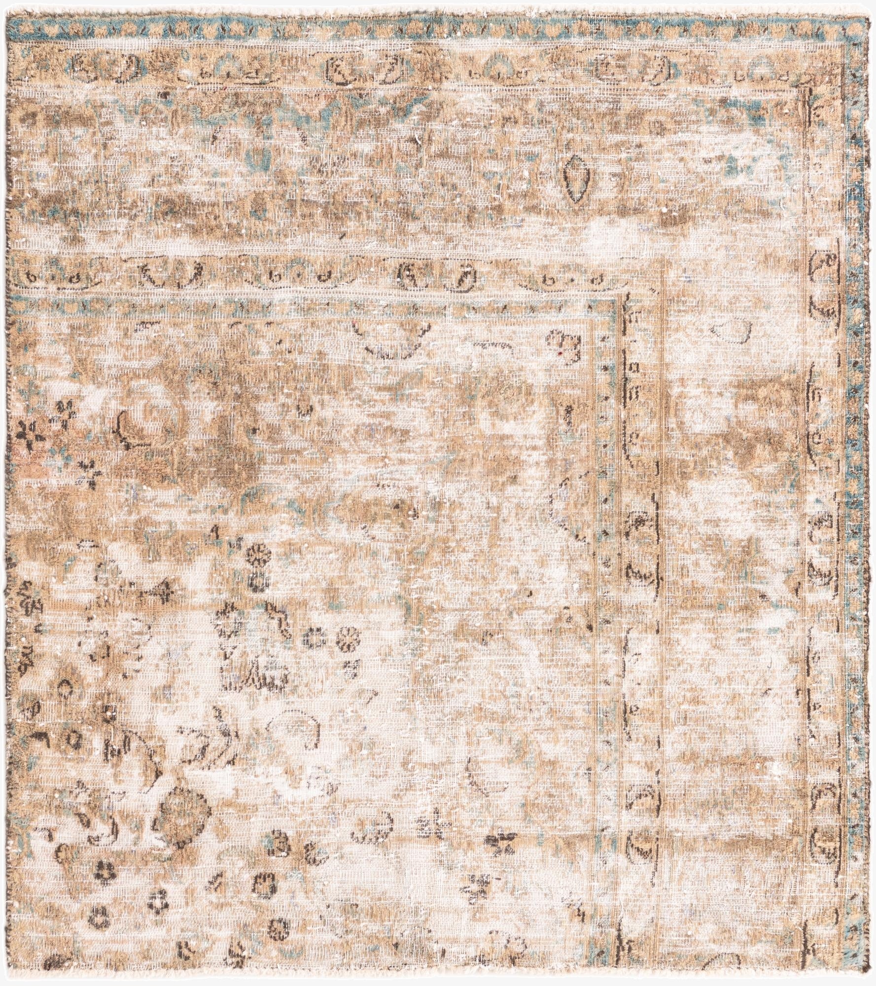 4' 6 x 5'  Hand Knotted Ultra Vintage Persian Wool Square Rug