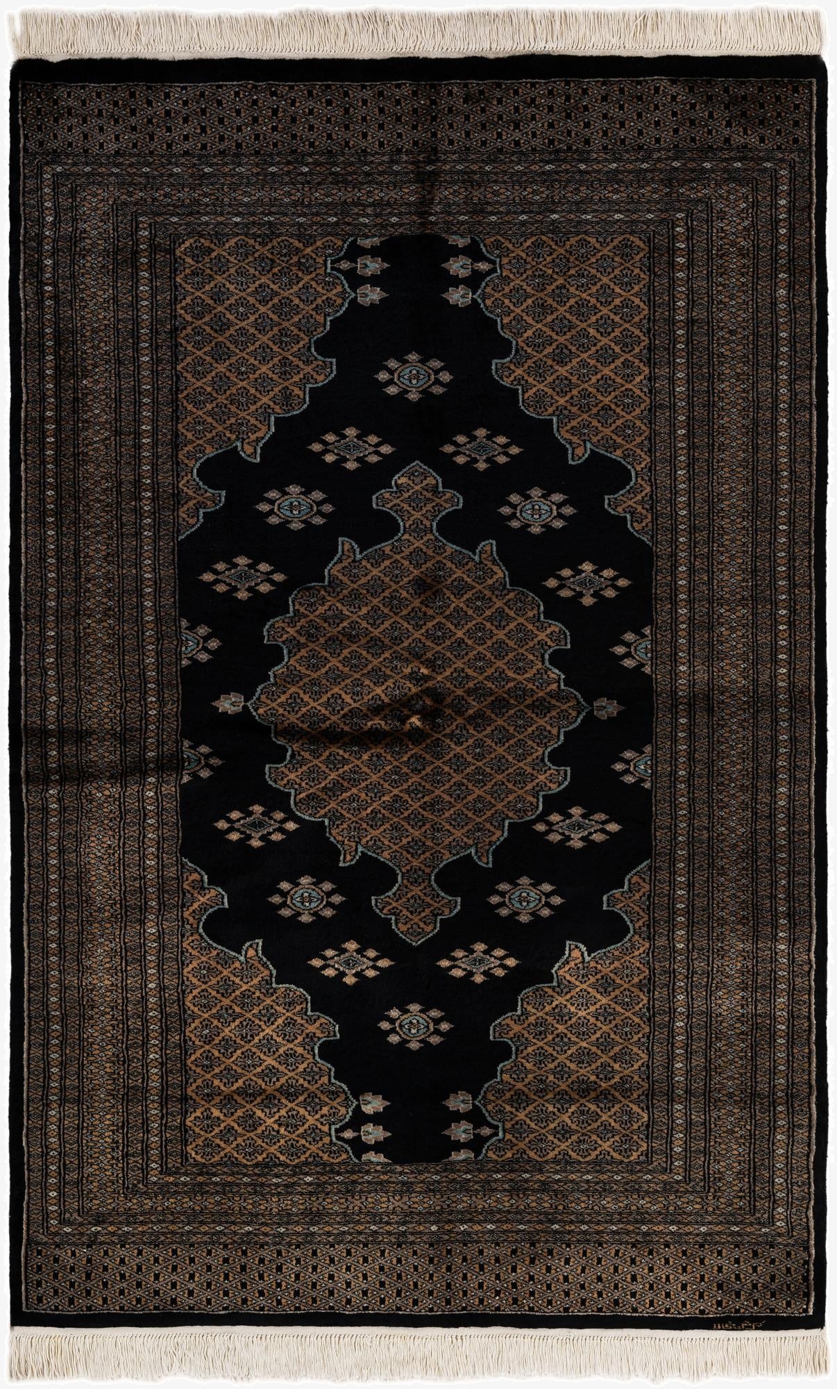 4' 2 x 6' 5  Hand Knotted Bokhara Oriental Wool Rug