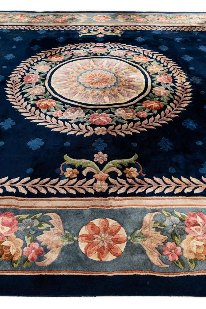 9' 1 x 12' 5 Hand Knotted Carved Pekin Wool Rug