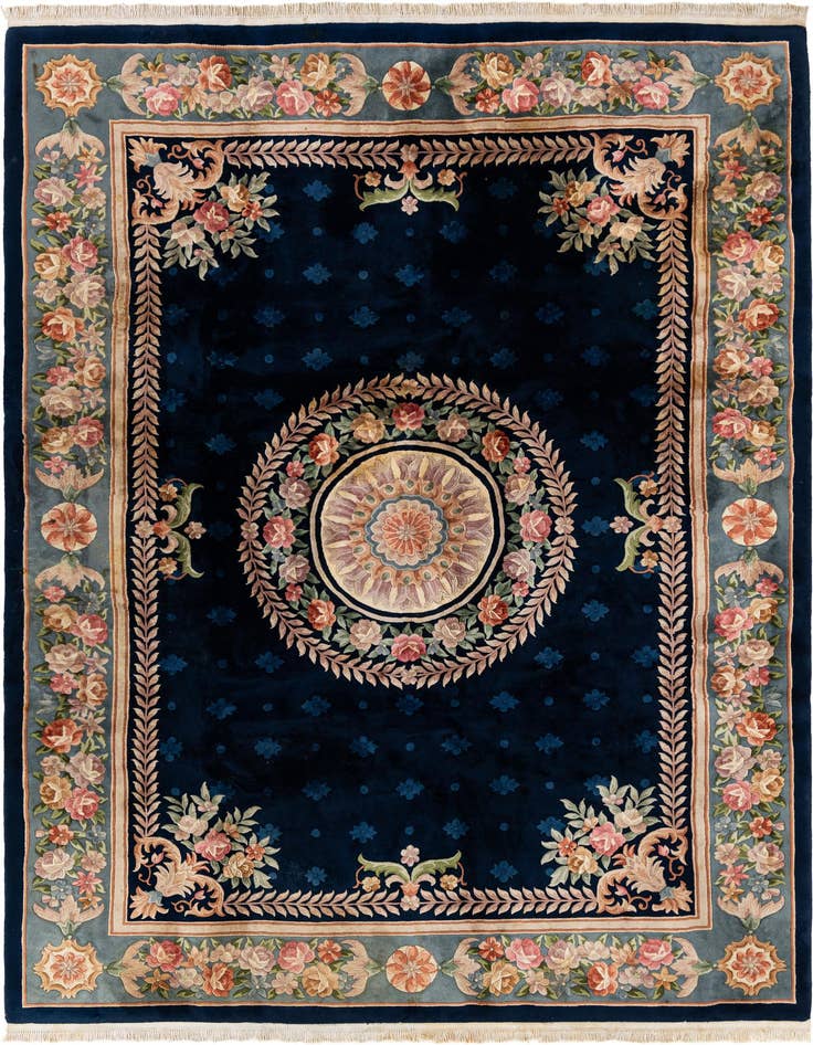 Detail image of 9' 1 x 12' 5 Hand Knotted Carved Pekin Wool Rug