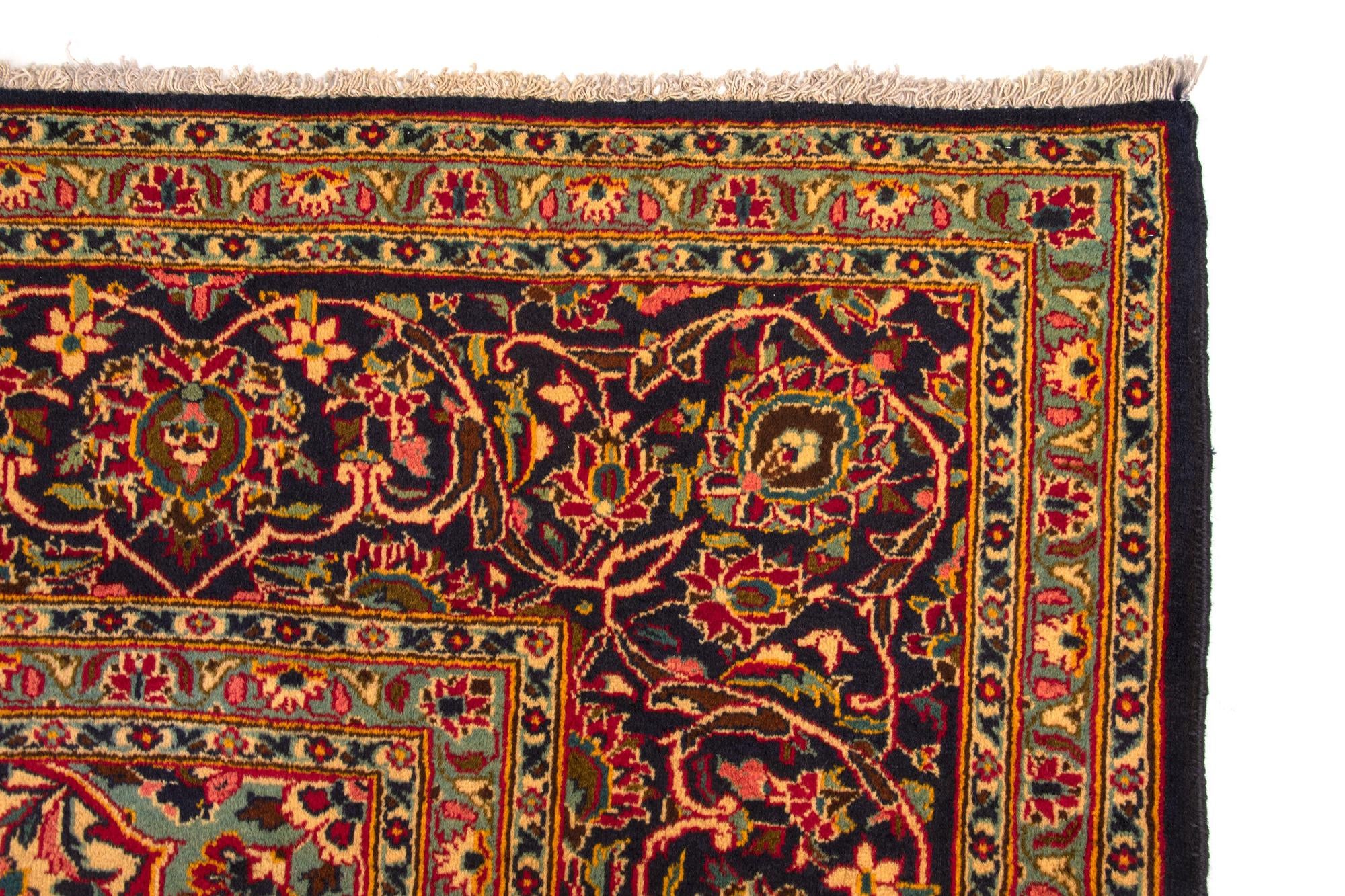 9' 7 x 13' 7 Hand Knotted Kashan Persian Wool Rug