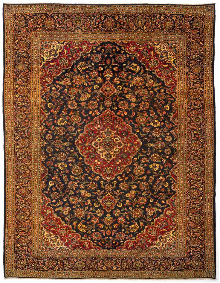 Detail image of 9' 7 x 13' 7 Hand Knotted Kashan Persian Wool Rug