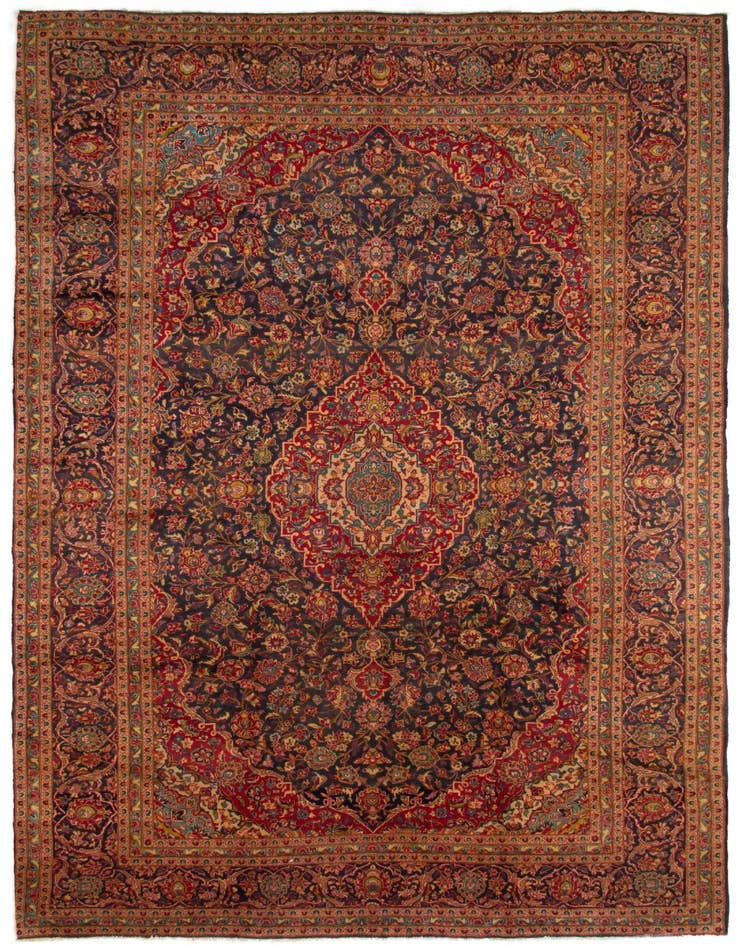 Detail image of 9' 6 x 14' 11 Hand Knotted Kashan Persian Wool Rug