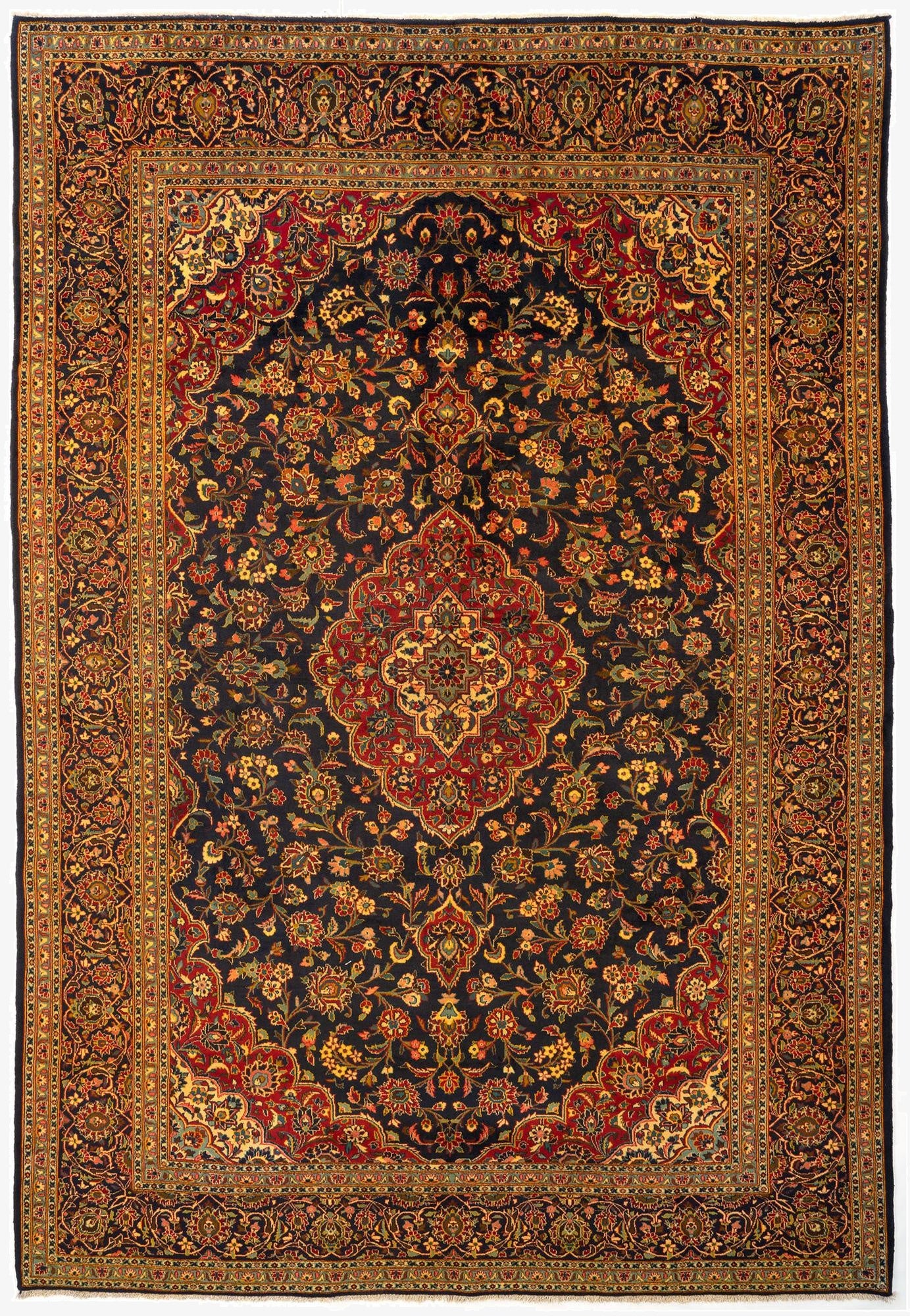 9' 7 x 13' 7  Hand Knotted Kashan Persian Wool Rug